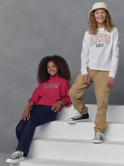 Levi's Academic Explorer Long Sleeve Tee Big Boys 8-20 T-shirt M In Bright White