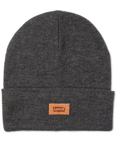 Levi's All Season Comfy Leather Logo Patch Hero Beanie In Gray