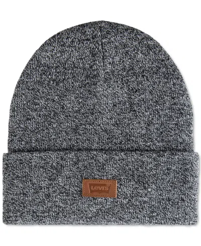 Levi's All Season Comfy Leather Logo Patch Hero Beanie In Marl Grey