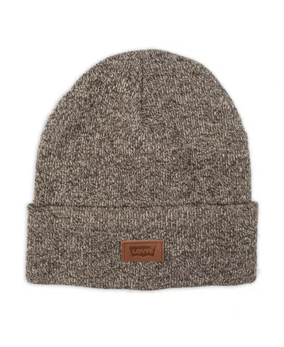 Levi's All Season Comfy Leather Logo Patch Hero Beanie In Brown