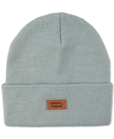 Levi's All Season Comfy Leather Logo Patch Hero Beanie In Gray