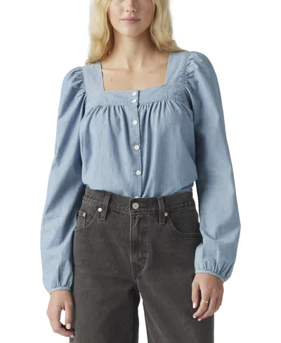 Levi's Amber Cotton Long-sleeve Button-front Blouse In Bright Mid