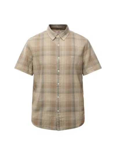 Levi's Authentic Button Down Check Shortsleeve Shirt In Bennett Plaid Porrid