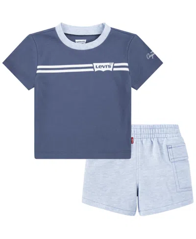Levi's Baby Boys Batwing Stripe Tee And Cargo Shorts Set In Vintage Indigo