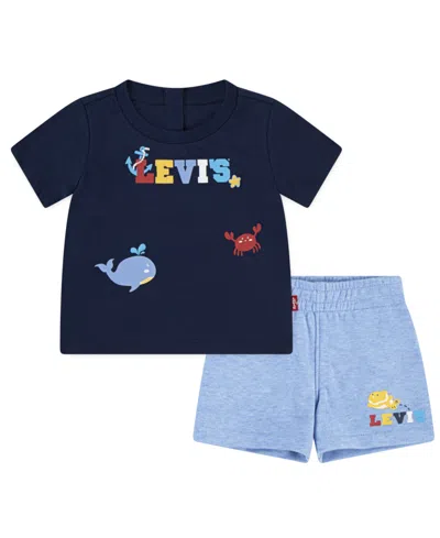 Levi's Baby Boys Coastal Critters Tee And Shorts Knit, 2-piece Set In Dress Blues
