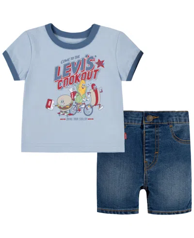 Levi's Baby Boys Cookout Tee And Shorts Set In Niagra Mist