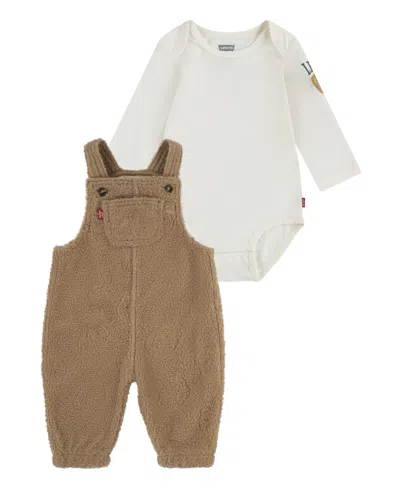 Levi's Baby Boys Deboss Overall And Bodysuit, 2-piece Set In  Egret