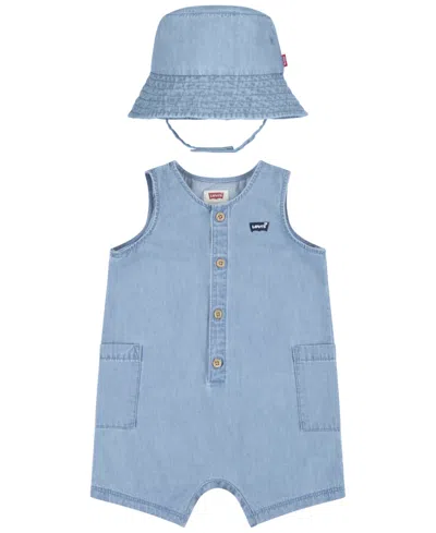 Levi's Baby Boys Denim Romper And Bucket Hat Set In Summer Wind