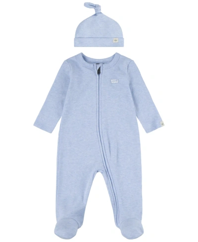 Levi's Baby Boys Or Girls Footed Coveralls And Hat Set In Light Mist Heather