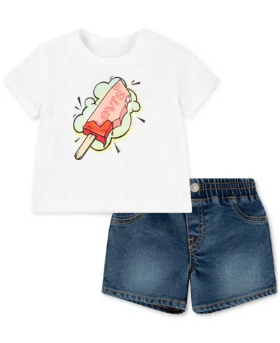 Levi's Baby Boys Popsicle T-shirt & Denim Shorts, 2 Piece Set In Natural