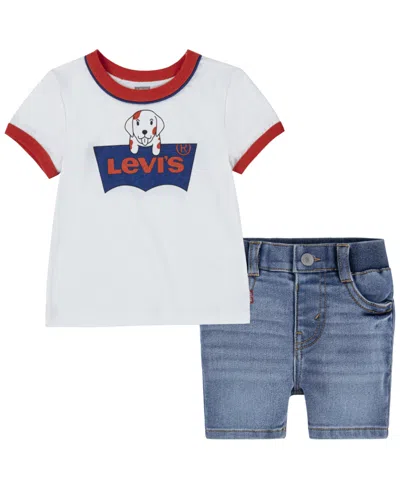 Levi's Baby Boys Ringer Tee And Shorts Set In White