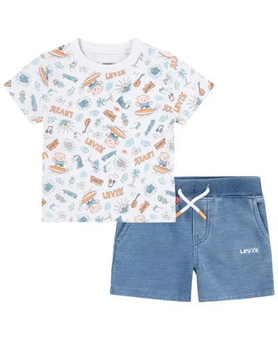 Levi's Baby Boys Surfing Doodle Tee And Shorts Set In Multi