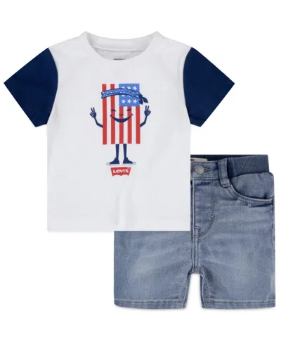 Levi's Baby Boys Tee And Dobby Shorts Set In White