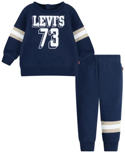 Levi's Baby Boys Varsity Crewneck Sweatshirt And Joggers, 2-piece Set In Dress Blues
