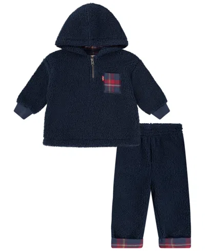 Levi's Baby Boys Zip Sherpa Pullover Hoodie And Pants, 2-piece Set In Dress Blues