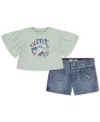 Levi's Baby Girls 2-pc. Flutter-sleeve Top & Jean Shorts Set In Blue