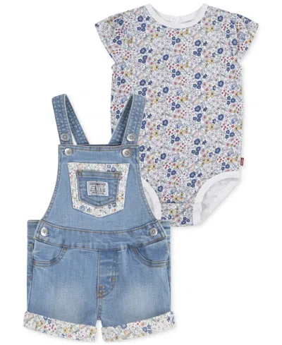 Levi's Baby Girls 2-pc. Rolled Cuff Shortall & Bodysuit Set In Blue