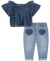Levi's Baby Girls Denim Top And Heart Pants, 2-piece Set In Fully Baked