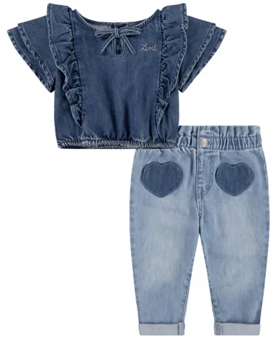 Levi's Baby Girls Denim Top And Heart Pants, 2-piece Set In Fully Baked