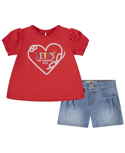 Levi's Baby Girls Heart Tee And Shorts, 2-piece Set In Hibiscus