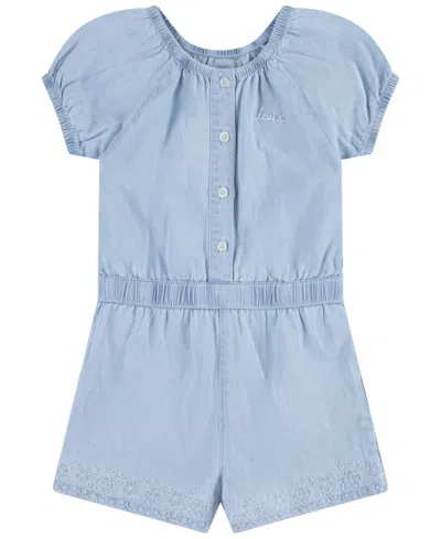 Levi's Baby Girls Puff Sleeves Denim Romper In After Glow