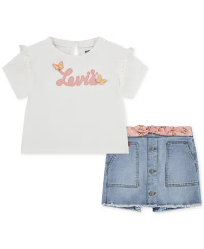 Levi's Baby Girls T-shirt & Denim Skort, 2 Piece Set In White