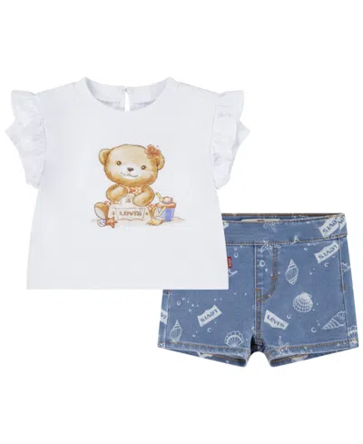 Levi's Baby Girls Top And Printed Shorts Set In Bright White