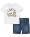 Levi's Baby Graphic T-shirt & Denim Shorts, 2 Piece Set In Natural