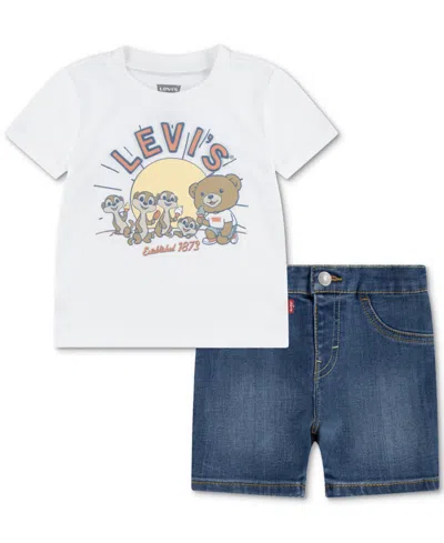 Levi's Baby Graphic T-shirt & Denim Shorts, 2 Piece Set In Natural