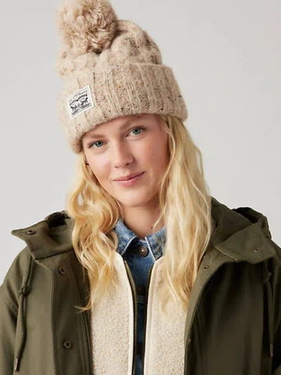 Levi's Backpatch Pom Beanie In Ecru