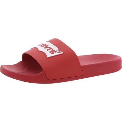 Levi's Batwing Mens Logo Flat Pool Slides In Red
