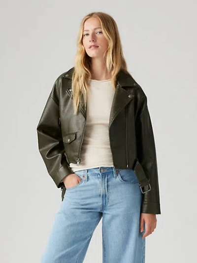 Levi's Belted Crop Moto Jacket In Forest Night
