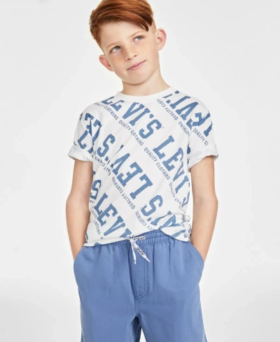 Levi's Kids' Levis Big Boys Printed T Shirt Pull On Cotton Woven Shorts In Cloud Dancer