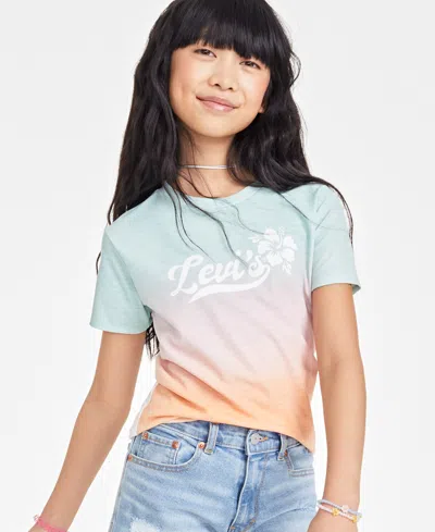 Levi's Kids' Big Girls Dye-effect Short-sleeve Logo Graphic T-shirt In Bright White