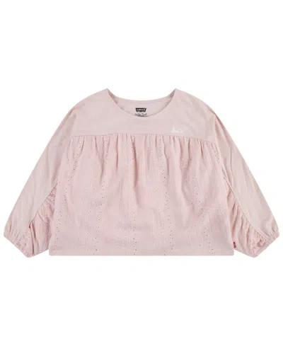 Levi's Kids' Big Girls Eyelet Mixing Long Sleeve Top In Lotus