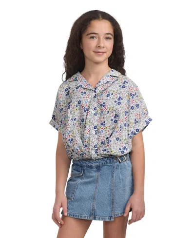 Levi's Kids' Big Girls Floral Twist Button Up Top In Bright White