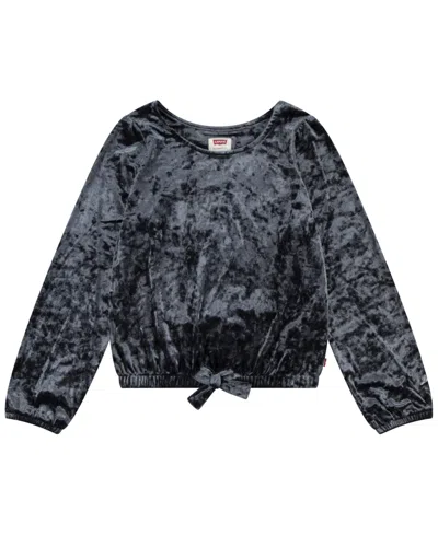 Levi's Kids' Big Girls Long Sleeve Crushed Velour Top In Jet Black