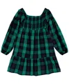 LEVI'S BIG GIRLS LONG SLEEVE SMOCKED TOP PLAID DRESS