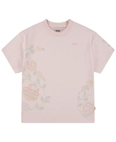 Levi's Kids' Big Girls Oversized Floral Embroidery T-shirt In English Rose