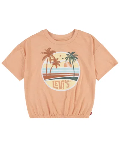 Levi's Kids' Big Girls Sunrise Elastic Bubble Short Sleeve Top In Coral Sands