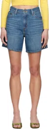 Levi's Blue High Rise Baggy Linen+ Lightweight Denim Shorts In Stop Flaxing