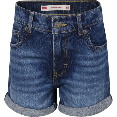 Levi's Kids' Blue Shorts For Girl With Logo In Denim