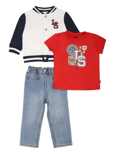 Levi's Babies' Bomber, T-shirt And Jeans Set (three Pieces) In White