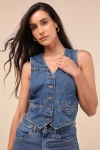 Levi's Braided Dark Wash Denim Vest Top In Blue