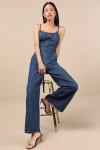 Levi's Bustier Dark Wash Zip-front Wide-leg Jumpsuit In Blue