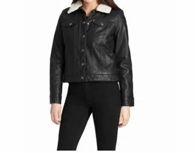 Levi's Classic Lined Sherpa Faux Leather Trucker Jacket In Black