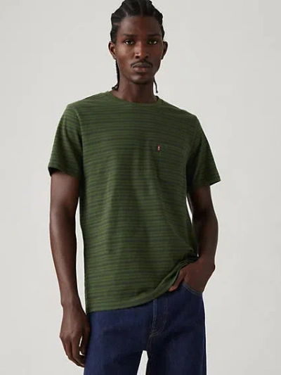 Levi's Classic Pocket T-shirt In Derby Stripe Kombu Green