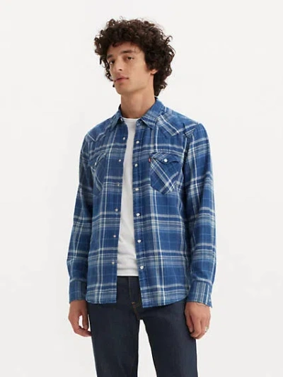 Levi's Classic Standard Fit Western Shirt Chambray In Crater Indigo Plaid