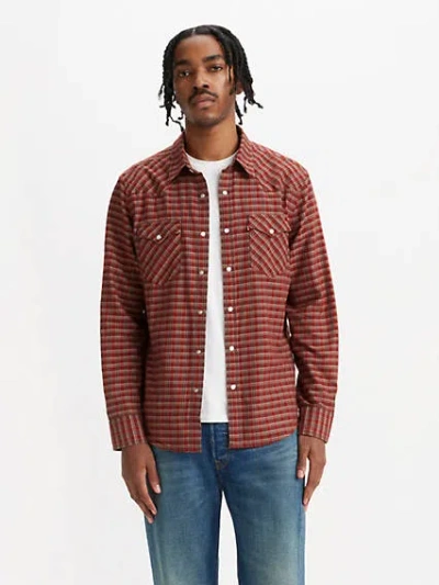 Levi's Classic Standard Fit Western Shirt Chambray In Wesley Micro Plaid Fired Brick