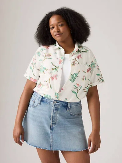 Levi's Darlene Linen Blend Short Sleeve Shirt In Delilah Floral Egret